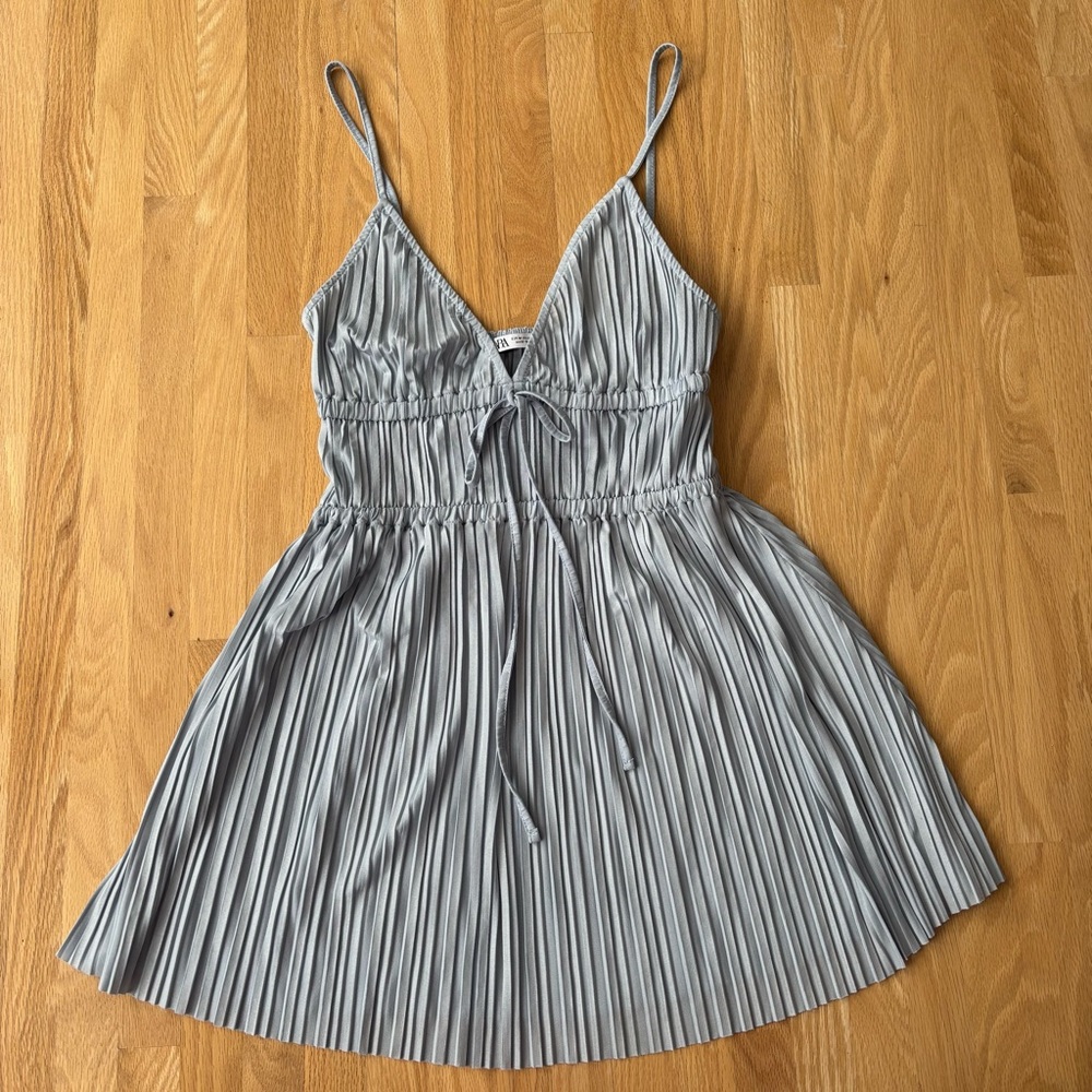 Pale Blue Zara Pleated Spaghetti Strap Vneck Tank Top